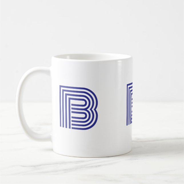 Monogram initialbokstav Enkel Minimal Modern Blå Kaffemugg (Vänster)