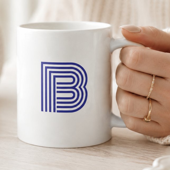 Monogram initialbokstav Enkel Minimal Modern Blå Kaffemugg (Skapare uppladdad)