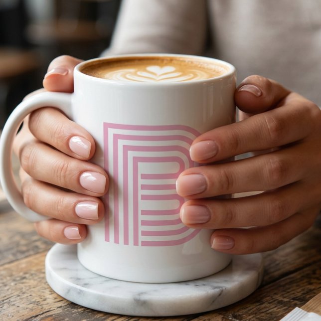 Monogram initialbokstav Enkel Minimal Modern Rosa Kaffemugg (Skapare uppladdad)