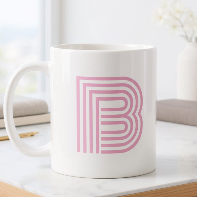 Monogram initialbokstav Enkel Minimal Modern Rosa Kaffemugg (Skapare uppladdad)