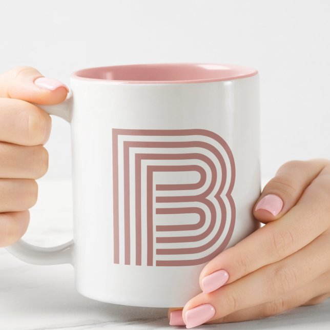 Monogram initialbokstav Enkel Modern Rosa Två-Tonad Mugg (Skapare uppladdad)