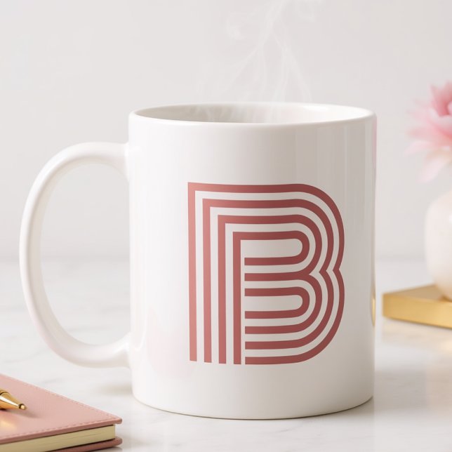 Monogram initialbokstav Enkel Modern Rosa Två-Tonad Mugg (Skapare uppladdad)
