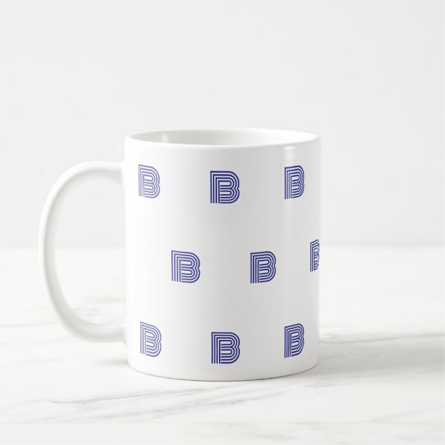 Monogram initialbokstav Enkel mönster Modern blå Kaffemugg (Vänster)