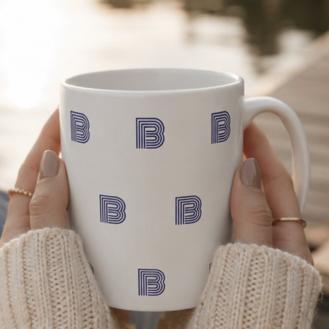Monogram initialbokstav Enkel mönster Modern blå Kaffemugg (Skapare uppladdad)