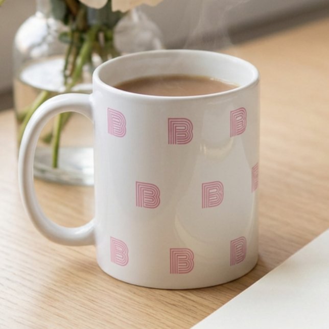 Monogram initialbokstav Enkel mönster Modern rosa Kaffemugg (Skapare uppladdad)