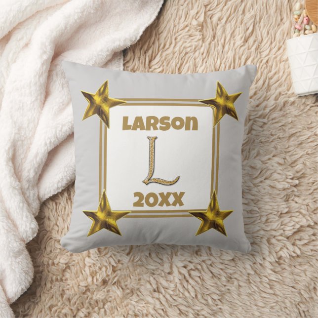 Monogram Initialbokstav L Guld Silver Stjärnor Acc Kudde (Filt)