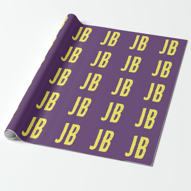 Monogram initialbokstäver indigo gult minimalistis presentpapper (Utrullad)
