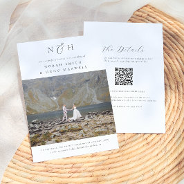 Monogram Initialer alla i ett QR-kodfoto Bröllop Inbjudningar