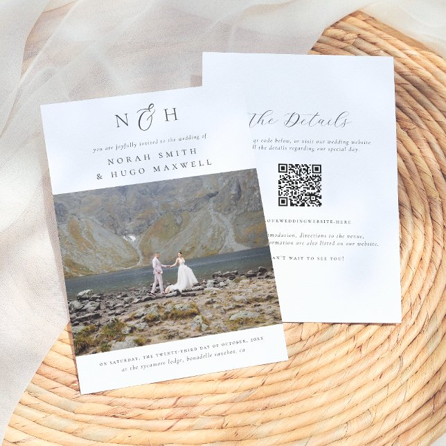 Monogram Initialer alla i ett QR-kodfoto Bröllop Inbjudningar (Skapare uppladdad)