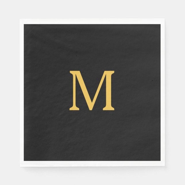 Monogram initialer anpassat namn guld svart elegan pappersservett (Framsidan)