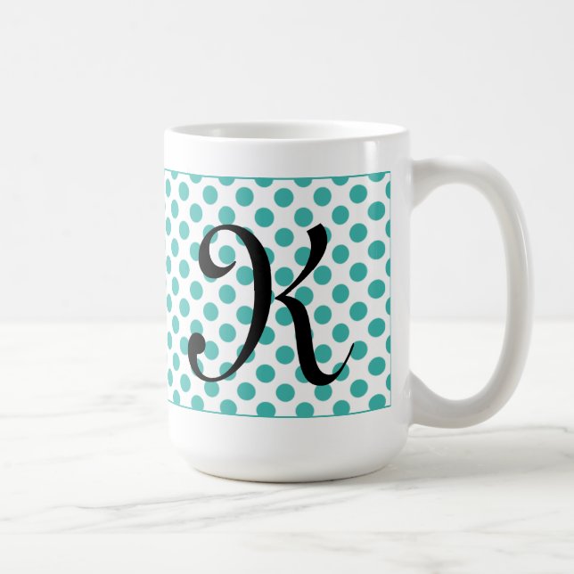 Monogram Initialer Aqua Polka dots Mugg (Höger)