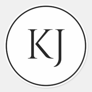 Monogram Initialer Black White Minimalist Bröllop Runt Klistermärke