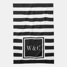Monogram Initialer Black White Rand Personlig Kökshandduk