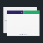 Monogram Initialer Blått Grönt Band Brevpapper Anteckningskort<br><div class="desc">Denna enkla, moderna design har ett 2-färgsband med 2 initialer och namn/text längst ner. Klicka på anpassa-knappen om du vill ändra designelementen och/eller modifiera texten ytterligare! Variationer av denna design, ytterligare färger samt matchande produkter finns tillgängliga i vår butik, zazzle.com/store/doodlelulu. Kontakta oss om du vill ha denna design på en...</div>