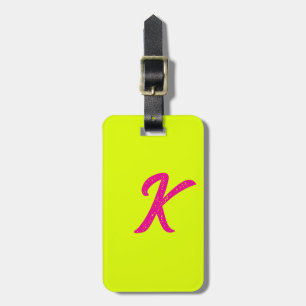 Monogram Initialer Brev Chartreuse Gult Rosa Bagagebricka