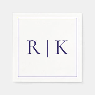 Monogram Initialer Brev Deep Navy Blue Bröllop Pappersservett