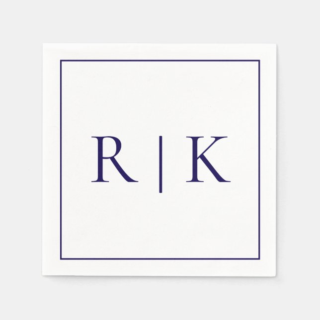 Monogram Initialer Brev Deep Navy Blue Bröllop Pappersservett (Framsidan)