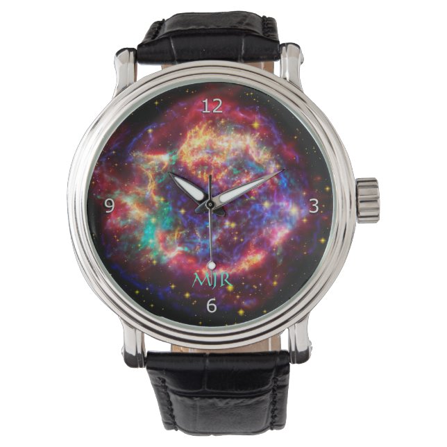 Monogram Initialer Cassiopeia, Milky Way Supernova Armbandsur (Framsida)
