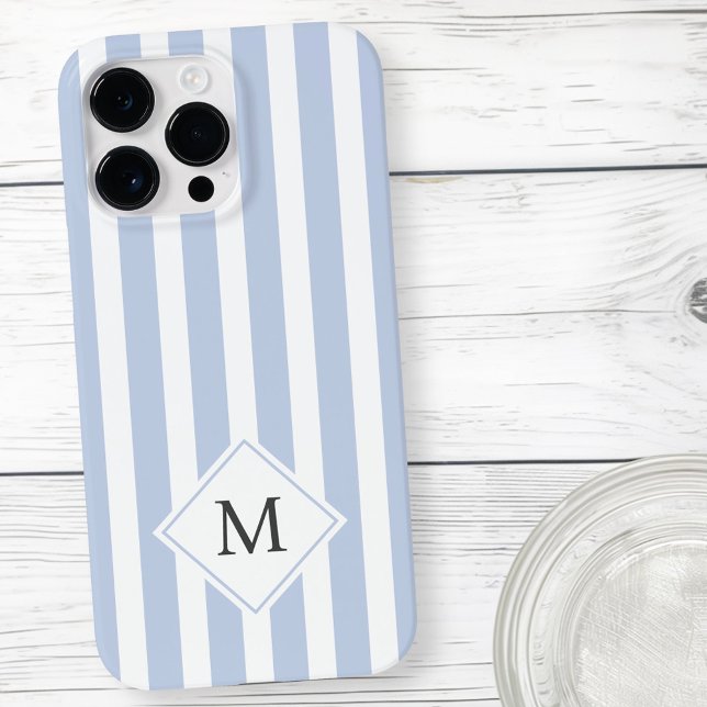 Monogram initialer dammig, ljusblå rand (Monogram initials dusty light blue white stripes Case-Mate iPhone case)