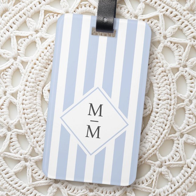Monogram initialer dammig, ljusblå rand bagagebricka (Monogram initials dusty light blue white stripes luggage tag)