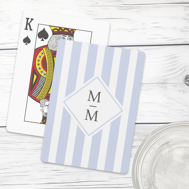 Monogram initialer dammig, ljusblå rand casinokort (Monogram initials dusty light blue white stripes playing cards)