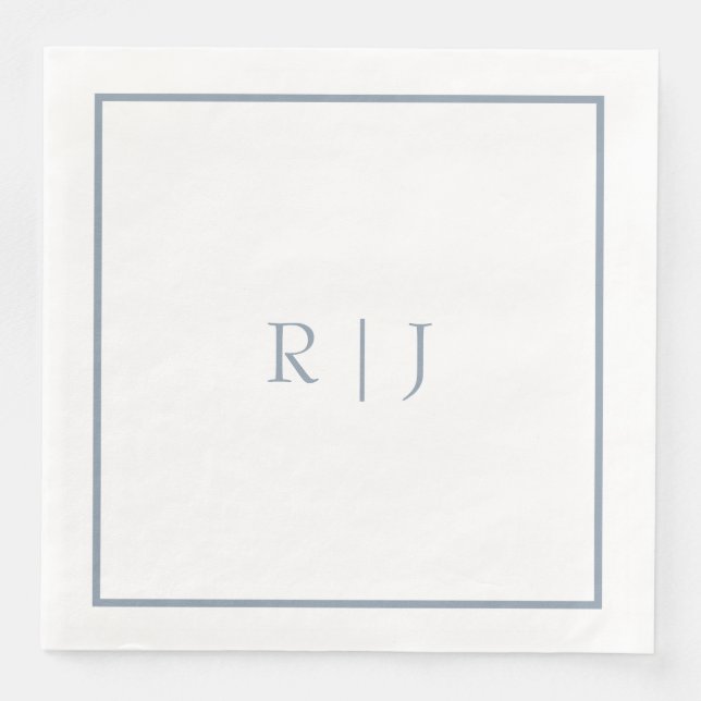Monogram Initialer Dusty Blue Elegant bröllop Pappersservett (Framsida)