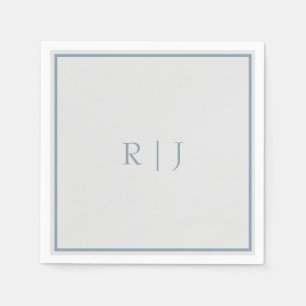 Monogram Initialer Dusty Blue Grått Grått Bröllop Pappersservett