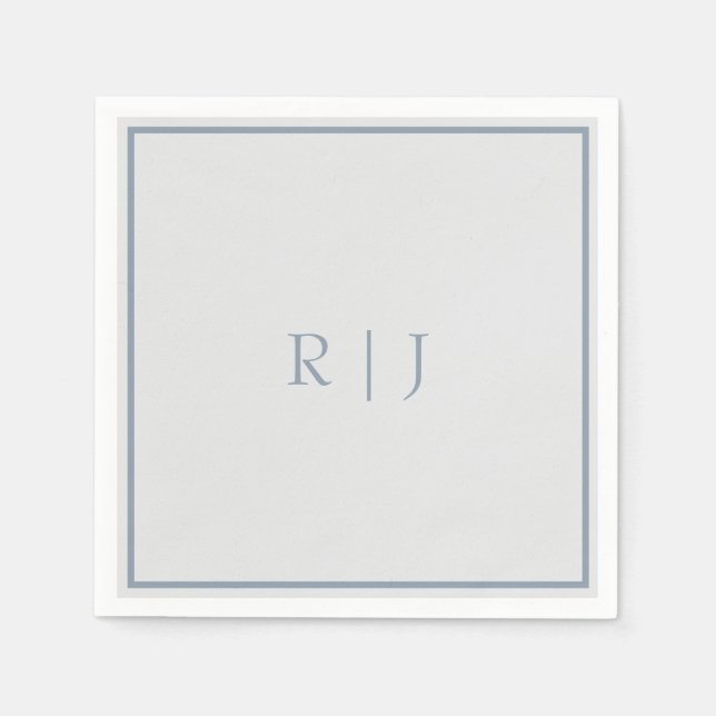 Monogram Initialer Dusty Blue Grått Grått Bröllop Pappersservett (Framsidan)