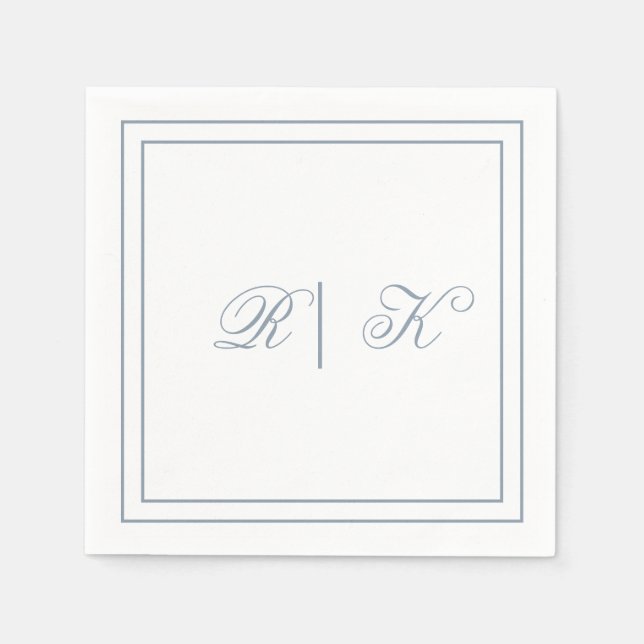 Monogram Initialer Dusty Blue Minimal Bröllop Pappersservett (Framsidan)