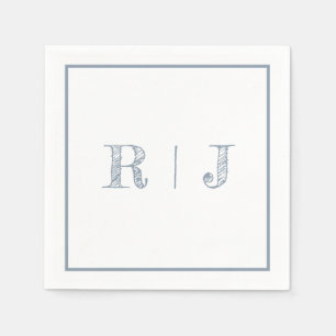 Monogram Initialer Dusty Blue Modern Bröllop Pappersservett