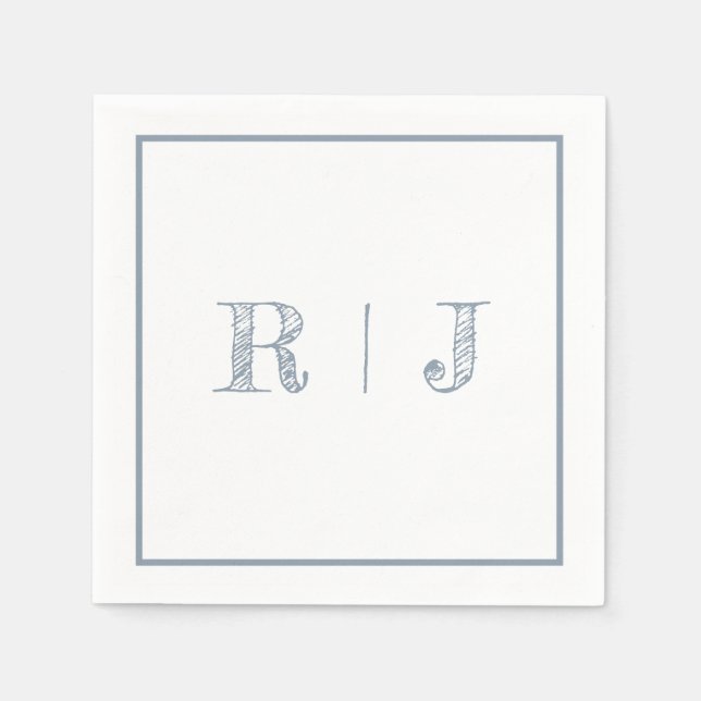 Monogram Initialer Dusty Blue Modern Bröllop Pappersservett (Framsidan)