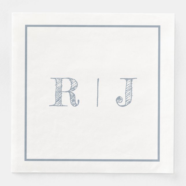 Monogram Initialer Dusty Blue Modern Bröllop Pappersservett (Framsida)