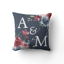 Monogram Initialer Dusty Ro Blue Blommigt Mörk blå