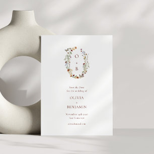 Monogram Initialer Earthy Blommigt Utandning Bröll Spara Datumet