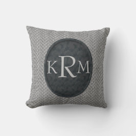 Monogram initialer elegant svart blom- kudde