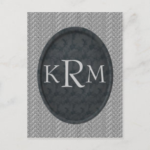 Monogram initialer elegant svart blom- vykort
