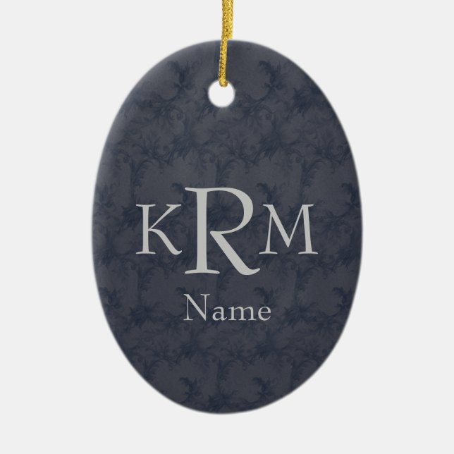 Monogram initialer elegant svart blommig julgransprydnad keramik (Framsidan)