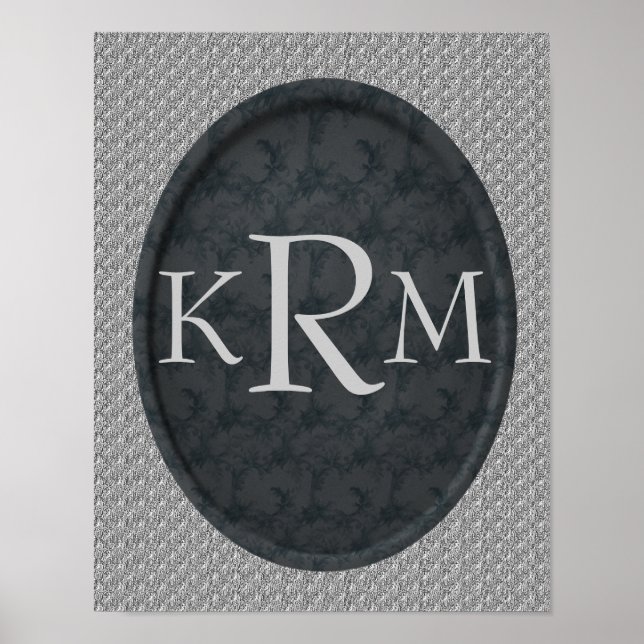 Monogram initialer Elegant svart blommig  Poster (Framsidan)