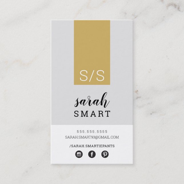 MONOGRAM INITIALER flik modern svart gammal guld g Visitkort (Framsida)