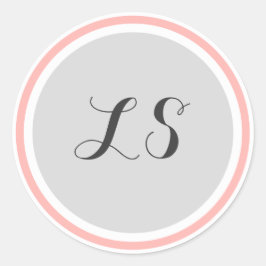 Monogram Initialer | Grått White Rosa Circle Gräns Runt Klistermärke