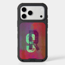 Monogram Initialer Grunge Funky Lila Grön Konst