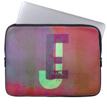 Monogram Initialer Grunge Funky Lila Grön Konst
