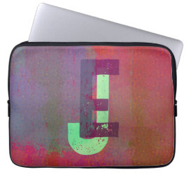 Monogram Initialer Grunge Funky Lila Grön Konst Laptop Fodral