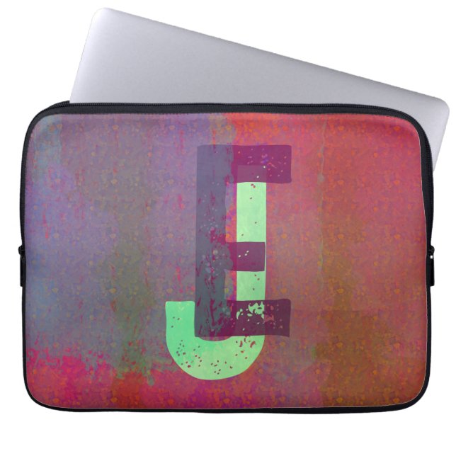 Monogram Initialer Grunge Funky Lila Grön Konst Laptop Fodral (Framsidan)