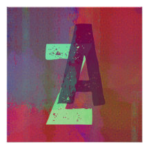 Monogram Initialer Grunge Funky Lila Grön Konst