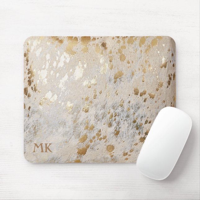 Monogram Initialer Guld Cowhide Print Metallic Musmatta (Med mus)