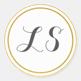 Monogram Initialer | Guld & White Circle Gräns Runt Klistermärke