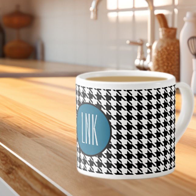 Monogram Initialer, Houndstooth Ocean Blue 6oz. Espressomugg (Skapare uppladdad)