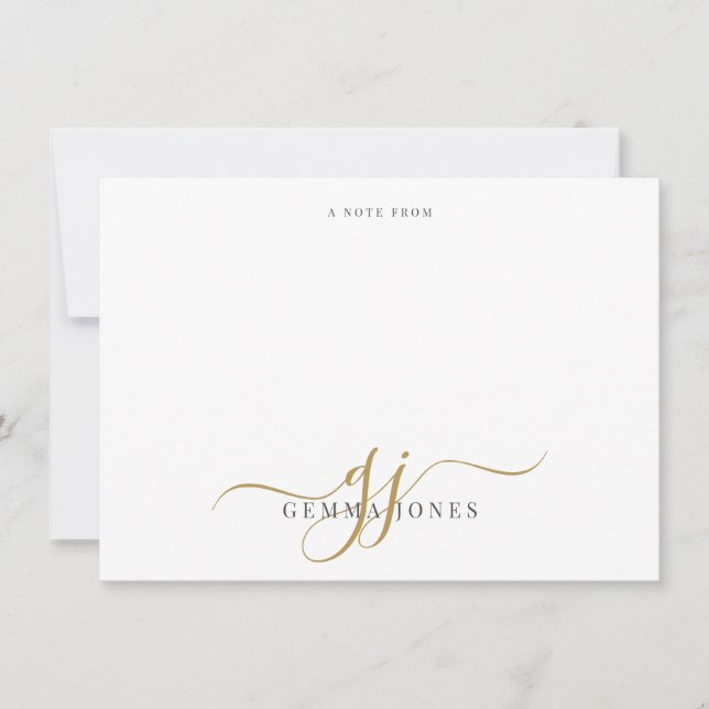 Monogram initialer i skrivstil Guld Svart Notis fr Anteckningskort (Framsida)