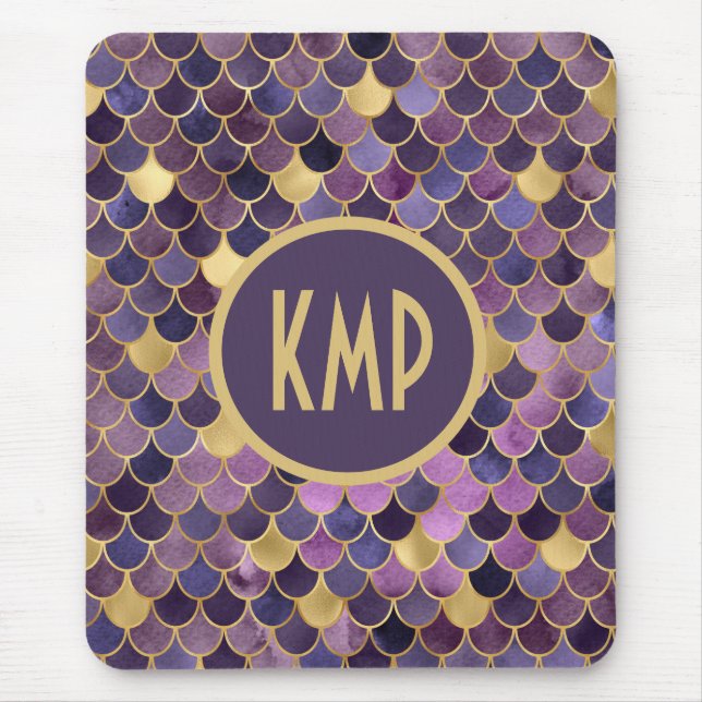 Monogram initialer lila guld fjäll av sjöjungfru musmatta (Framsidan)